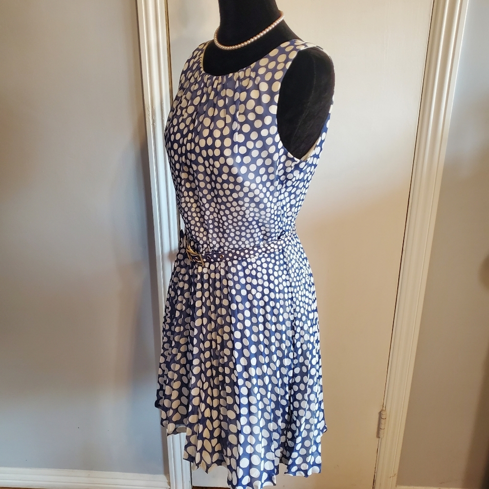Trina Turk blue and white polka dot Pleated Dress Size 4 ASO Glee Retro Twee - Picture 6 of 13